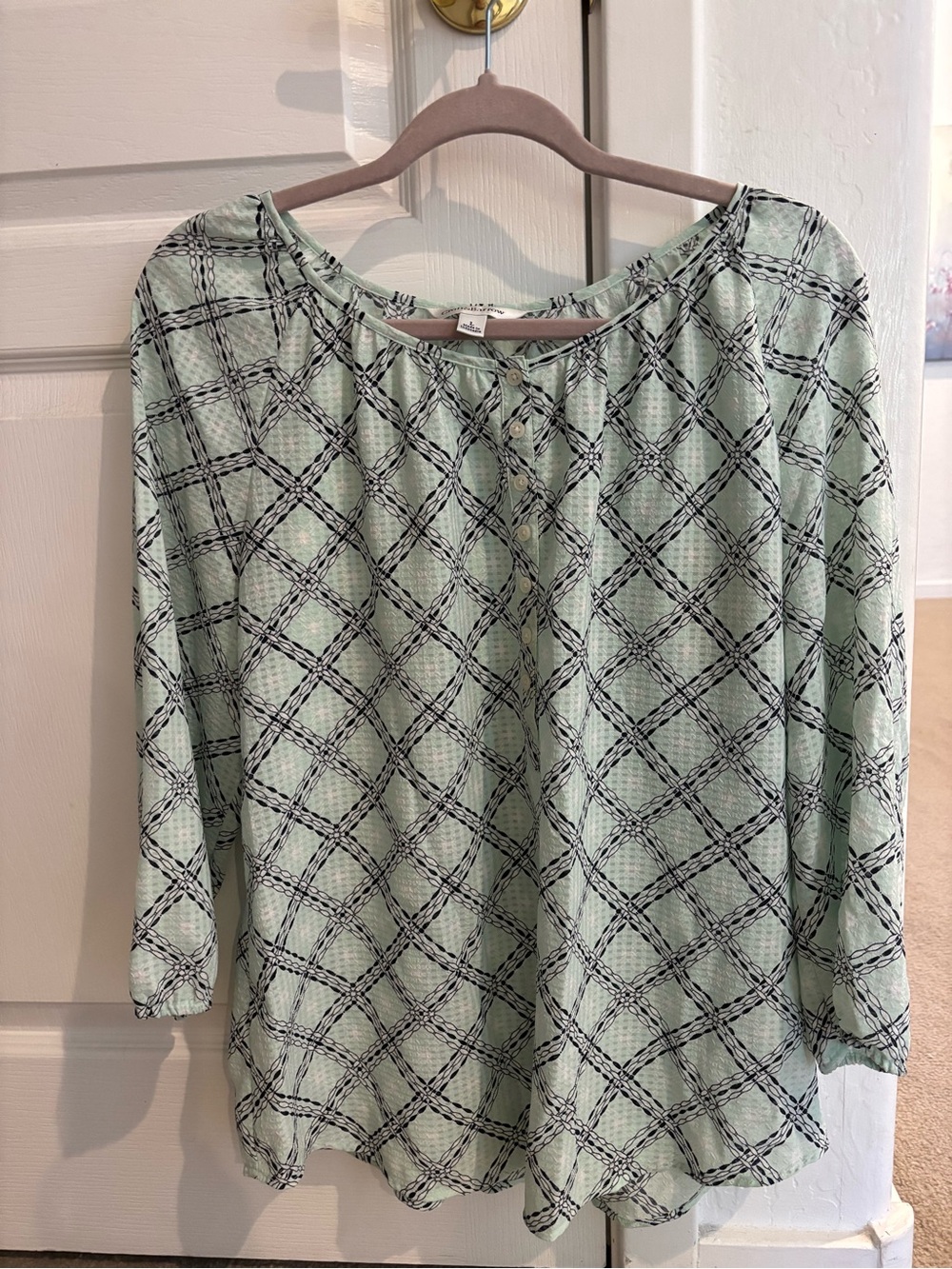 croft & barrow Mint Green Plaid Long Sleeve Henley Top